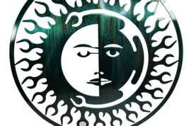 Lazart Teal Primitive Sun Moon Face 24 inch Metal Laser Cut Hanging Wall Art - £47.16 GBP