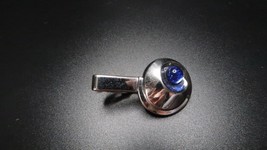 Vintage Silver Blue Accent FOSTER Tie Clasp Clip 3.9cm - £10.95 GBP