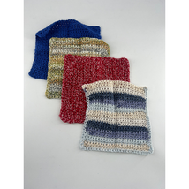 Set of 4 Handmade Crochet Dishcloth 9 x 8 Blue Cream Red Cotton Washclot... - $8.60