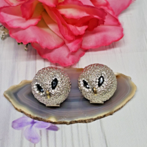 Vintage Large Silver Tone Owl Earrings Pierced Rhinestone Eyes - £14.92 GBP