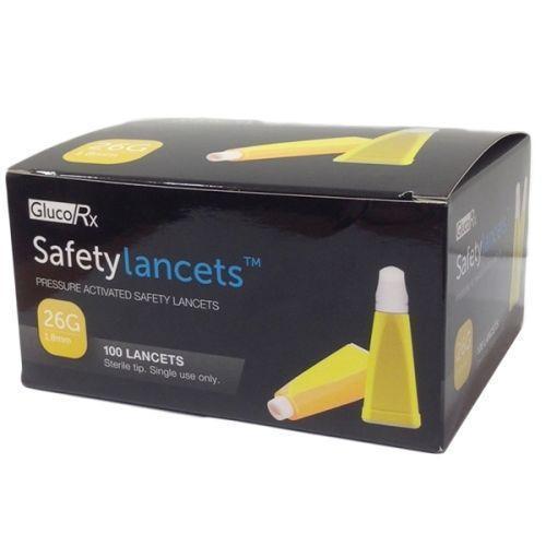 GlucoRx 26G Safety Lancets x 100