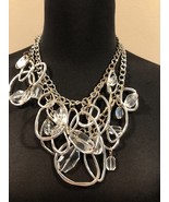 Chico’s Multi Strands Silver Metal Chains Clear Acrylic Chunks Necklace ... - $41.03 CAD