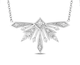 Enchanted Disney Silver Jewelry 1/6 CTW Diamond Frozen 2 Elsa Snowflake Necklace - £145.65 GBP