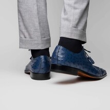 Criss Genuine Ostrich Quill Classic Dress Oxford Shoes Navy image 8