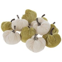 12PC Cream &amp; Green Velvet Pumpkins Gourds Fall Bowl Filler Thanksgiving Crafts - £14.00 GBP