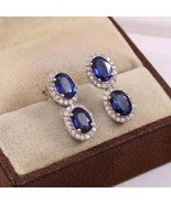 4.50Ct Oval Cut Simulated Blue Sapphire Dangle Earrings 14K White Gold P... - £81.90 GBP