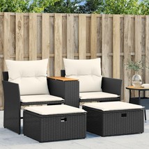 Patio Sofa 2-Seater with Stools Black Poly Rattan - $5,335.77 MXN