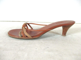 Chaps Brown Leather Open Toe Open Back Clogs Heels Sandals Women&#39;s 8 B (SW48) - £17.45 GBP
