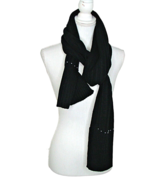 A New Day Scarf Black Ribbed Knit Long 78&quot; Length Gray Pearl Accent Soft... - $14.47