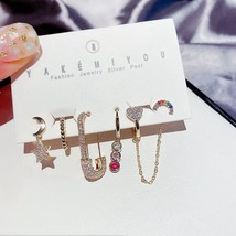 MIGGA 6pcs Mix Moon Star Large Pin Dangle Earrings Pack for Women Gold Color Cub - £13.28 GBP