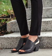 Eileen Fisher Glance Leather Slingback Sandals 8 Black Shoes Buckle NEW ... - $88.36