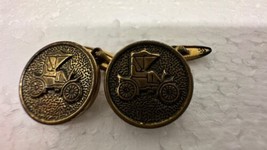 Vintage Detailed Retro Gold Tone Model T Button Cuff Links M205 - $8.86