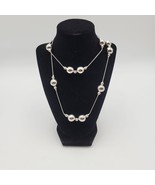 14KGP Necklace Long White Gold Plated Beaded Ball Station Necklace Vtg - $59.92