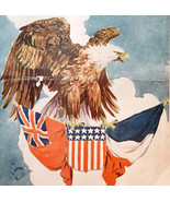 1917 WW1 Bald Eagle Alliance Flags Leslie&#39;s Weekly Cover Page Military D... - $49.99