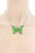 Green Enamel Butterfly Fun Casual Everyday Dainty Necklace Earrings Set - £12.87 GBP