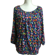 Cathy Daniels Vintage 90s Womens Blue Abstract Print Embellished Top XL Sequins - £21.69 GBP