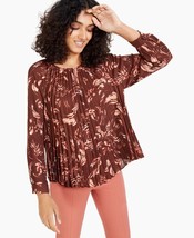 MSRP $80 Alfani Abstract-Print Pleated Top Brown Size Large - £19.18 GBP