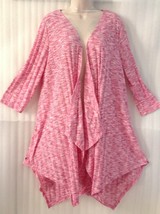 Women Spring Knit Cardigan Pink Rose White Stretchy Duster Top size 14/16/L New - $34.65