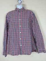 H&amp;M LOGG Men Size XL Red/Blue Check Button Up Shirt Long Sleeve Pocket - £6.30 GBP