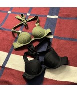 Aerie 2 piece bundle Green black Lined Halter tie up Underwire Swim Top 30A - $55.34 CAD