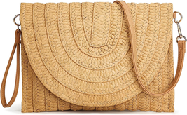 Straw Clutch Purse for Women Woven Rattan Wicker Envelope Crossbody Bag - £17.26 GBP
