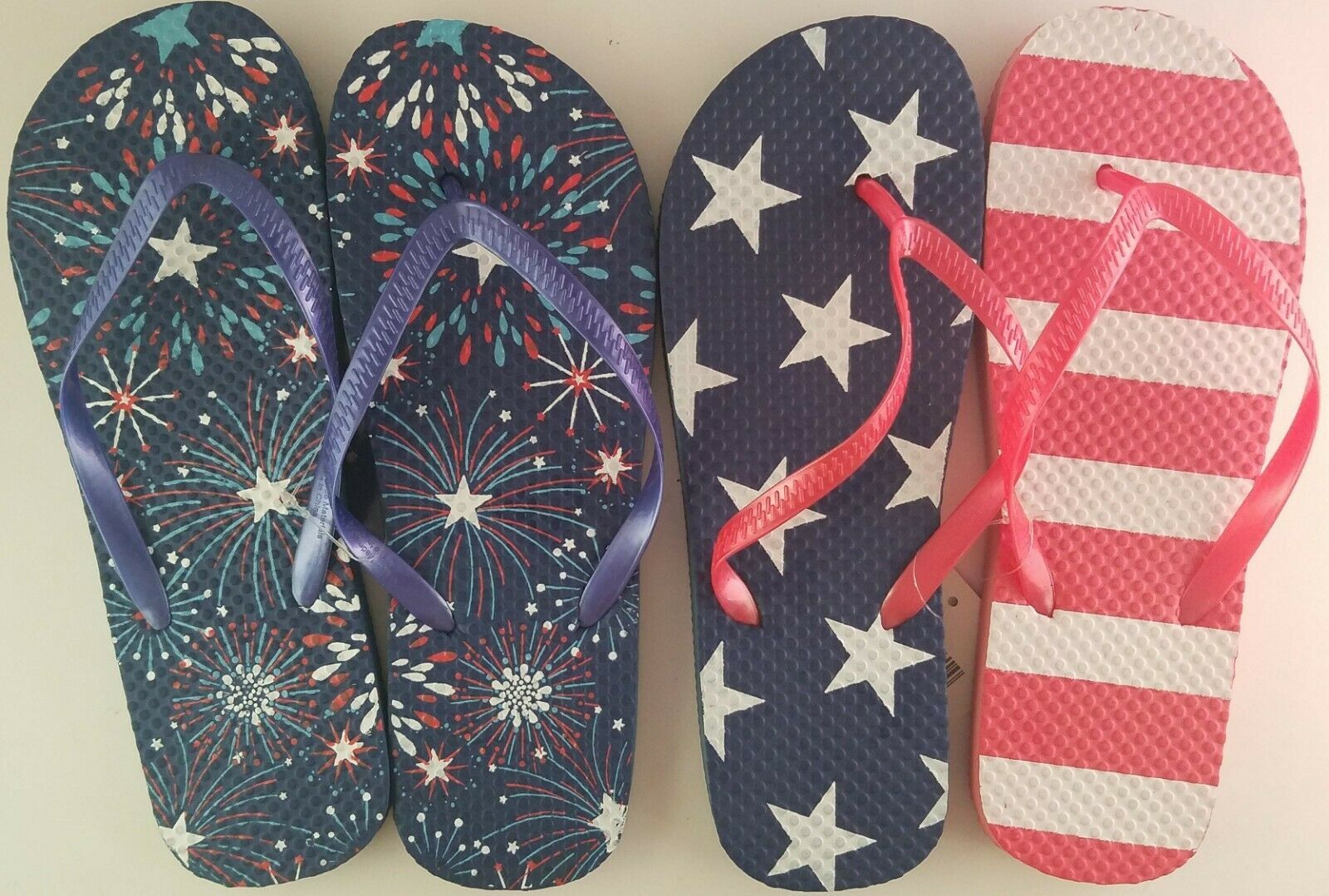 Patriotic Ladies Flip Flops Fireworks Stars &amp; Stripes, Select: Design &amp; ... - $2.99