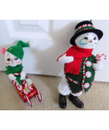 2005 Annalee Snowman &amp; Mouse Christmas Figurines--FREE SHIPPING! - £15.46 GBP