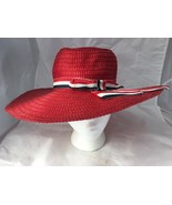 Vintage Red White Blue Ladies Wide Brim Hat Woven Union Made Patriotic J... - £23.91 GBP