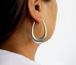 Sterling Silver Oval Hoop Earrings, Womens Long Oval Earrings - 44mm - 62mm - £40.90 GBP+