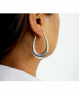 Sterling Silver Oval Hoop Earrings, Womens Long Oval Earrings - 44mm - 62mm - $52.00+