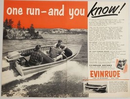 1952 Print Ad Evinrude Outboard Motors 3 Men in Fishing Boat Go Fast - £10.54 GBP