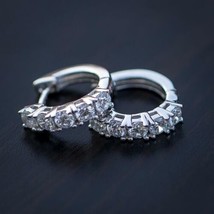 0.20CT Simulated Diamond Small Huggies Hoop Earrings Men&#39;s 14K White Gold Plated - £29.54 GBP