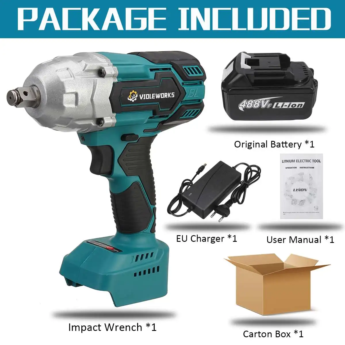488VF 1500N.M 2000W High Torque Brushless Cordless Electric Impact Wrench 22800m - £247.55 GBP