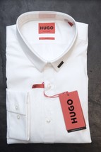 HUGO BOSS Hombre Ero3 Extra Ajustado Algodón Blanco Negocios Camisa Informal 2XL - £50.44 GBP