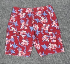 RED CAMEL Cargo Shorts Mens 34 Red Hawaiian Floral Tropical Cotton Pocke... - £14.72 GBP