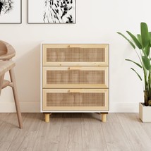Sideboard White 60x30x70 cm Solid Wood Pine and Natural Rattan - £81.74 GBP