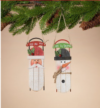 Gerson 7&quot; Wood &amp; Metal SANTA/SNOWMAN Sleigh Sled Christmas Ornament Set Of 2 - £11.96 GBP