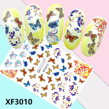 Nail Art 3D Decal Stickers beautiful red yellow blue butterfly monogram XF3010 - £2.55 GBP