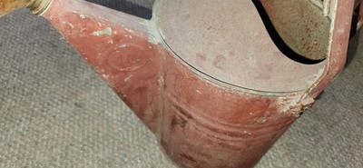 #10 Antique Metal Watering Can Garden Flowers Copper Brass Tip Distressed Red Item image 2