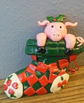 Vintage Pink Pig in Christmas Stocking Ornament Resin 4.5&quot; - £10.12 GBP