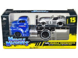 1950 Ford COE Flatbed Truck Blue &quot;Cobra Powered by Ford&quot; and 1964 Shelby Cobr... - £17.23 GBP
