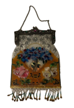 $30 Amia Denver Co. Hand Painted Suncatcher Glass Purse Fringed Beaded V... - $26.79