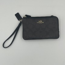 COACH Signature Brown Black Wristlet Wallet PVC Double Corner Zip F87591 - £35.52 GBP