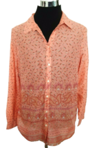 Old Navy Blouse Juniors Size Large Semi Sheer Coral &amp; Red Floral  Long Sleeves - £9.36 GBP