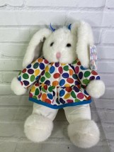VTG Fiesta Easter White Bunny Rabbit Plush Stuffed Animal Jelly Bean Dress 1994 - £41.49 GBP