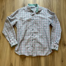 HAMMER MADE Long Sleeve Woven Linen Cotton Button Up Colorful Plaid Size... - £22.69 GBP