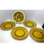 Lot Of 5 Tiffin Franciscan &quot;Rambler Rose&quot; Amber Glass 8&quot; Plates Gold Trim - £34.56 GBP