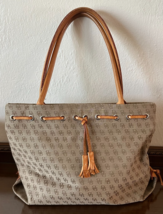 Vintage DOONEY AND BOURKE Handbag Purse Leather/Wool Bl. Monogram Brown - $29.19