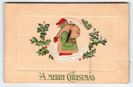 Santa Claus Christmas Postcard Green Coat Swatch Bristles H L Woehler Ge... - $48.15