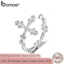 bamoer Retro Pattern Cross Adjustable Finger Ring for Women 925 Sterling Silver  - £13.28 GBP